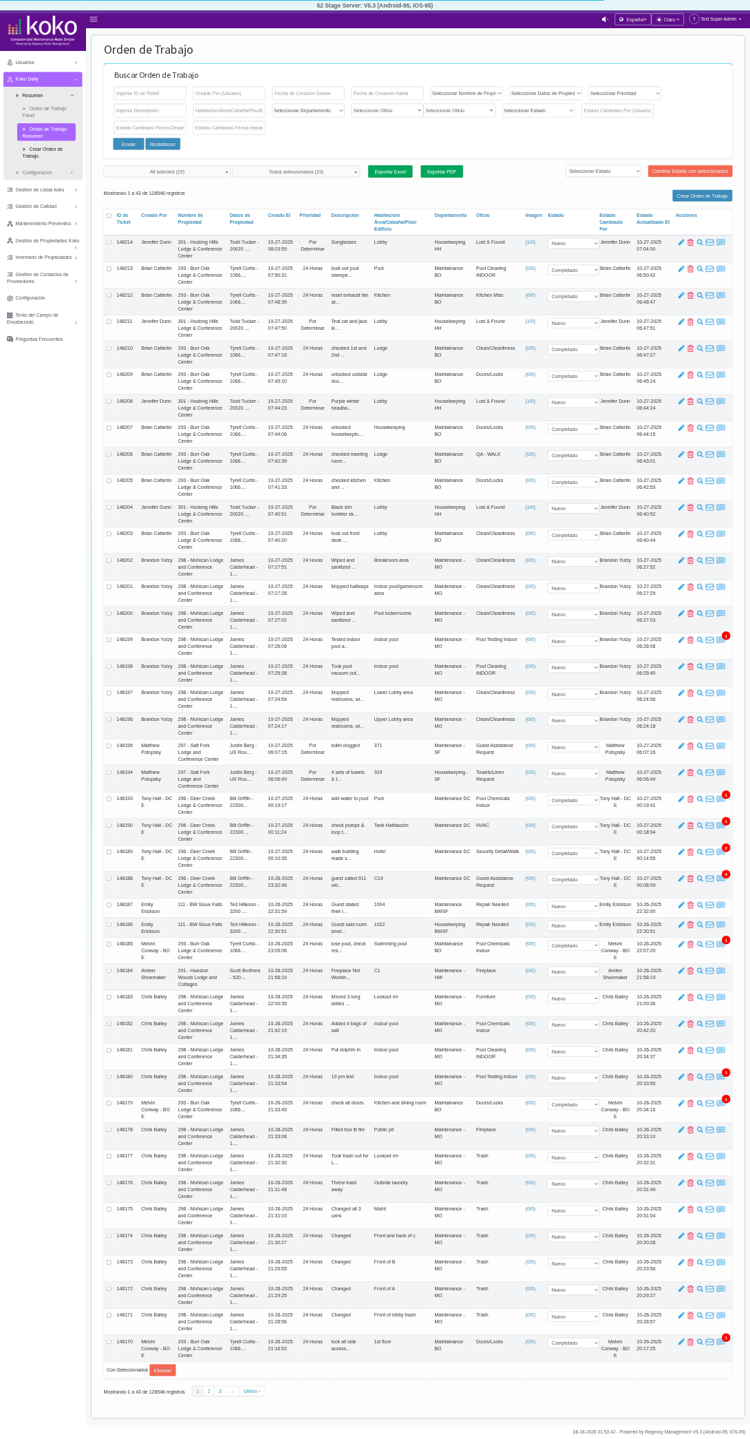 Work Order Summary – Spanish of the KOKO CMMS Work Order page mockup